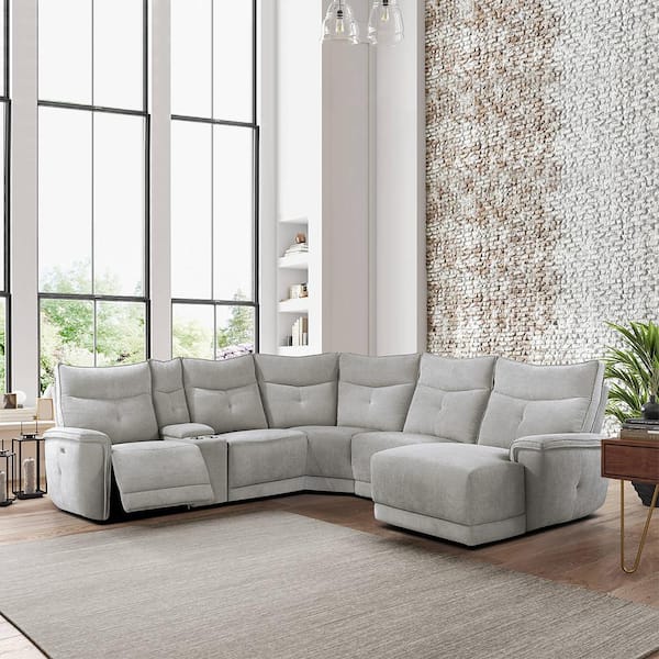 Lazzara Marta 132 in. Straight Arm 6-piece Textured Fabric Modular