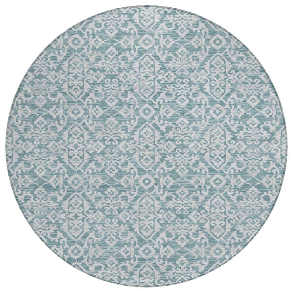 Chantille Machine Washable Indoor/Outdoor Abstract ACN2712 Teal 8 ft. x 8 ft. Round Rug