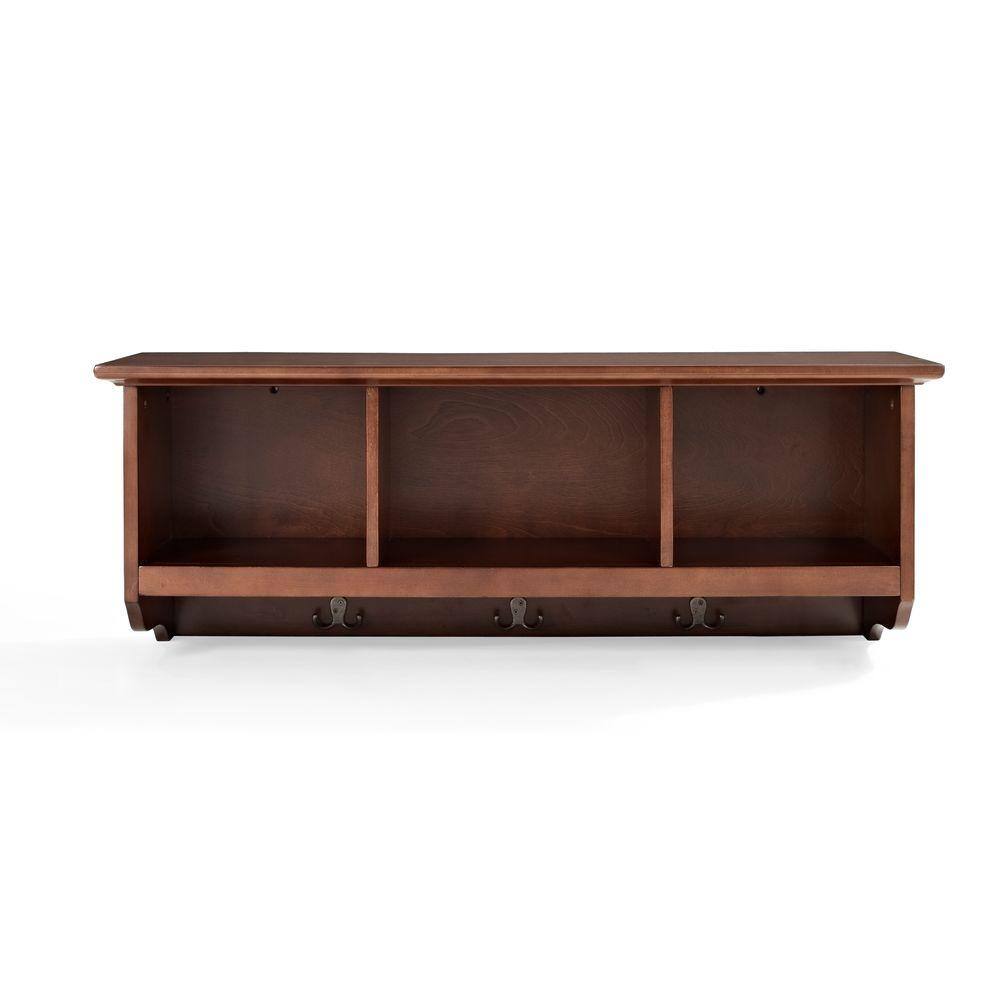 Elegant Mahogany Wood Wall-Mounted Coat Rack with Storage Cubbies