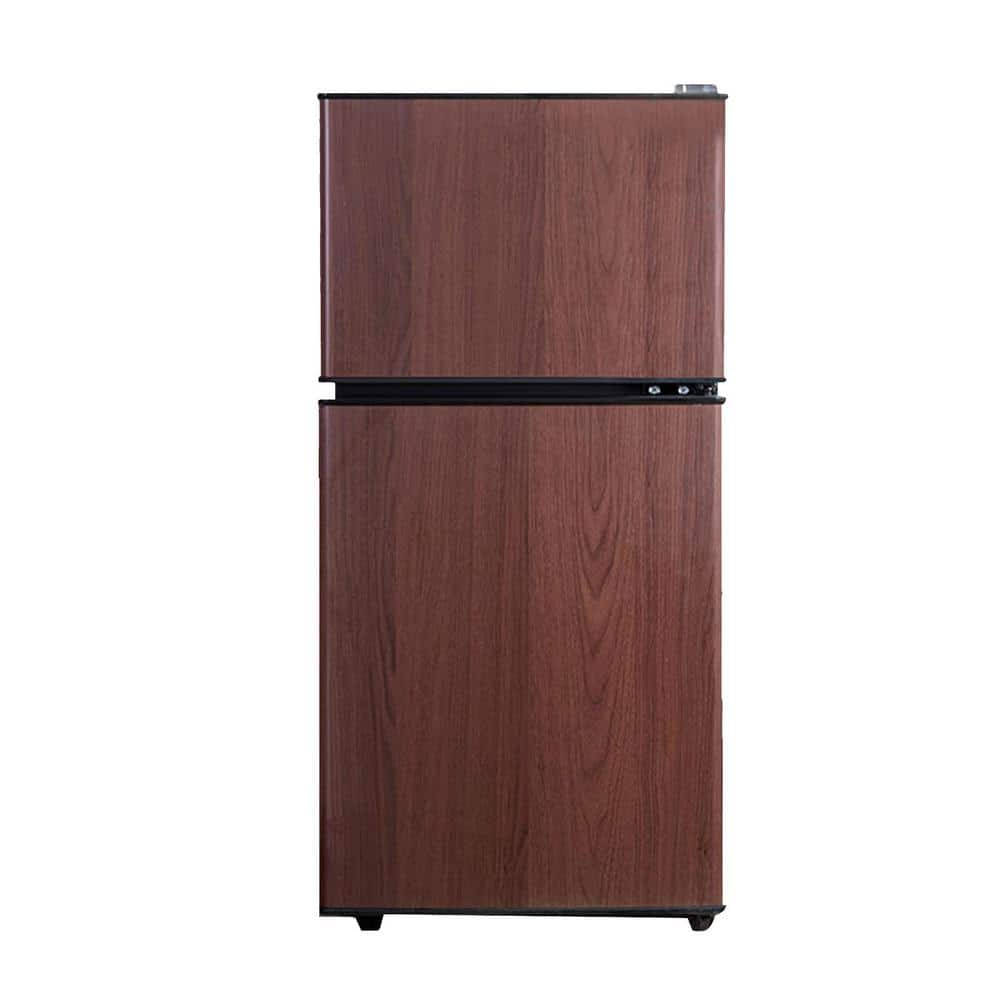 34.2 in. W 3.5 cu. ft. Mini Refrigerator in Brown with 2-Doors, 7-Level Thermostat and Removable Shelves