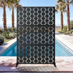 72 in. H x 47 in. W Galvanized Metal Wall Decal Outdoor Privacy Screens Garden Fence Louvered in Black