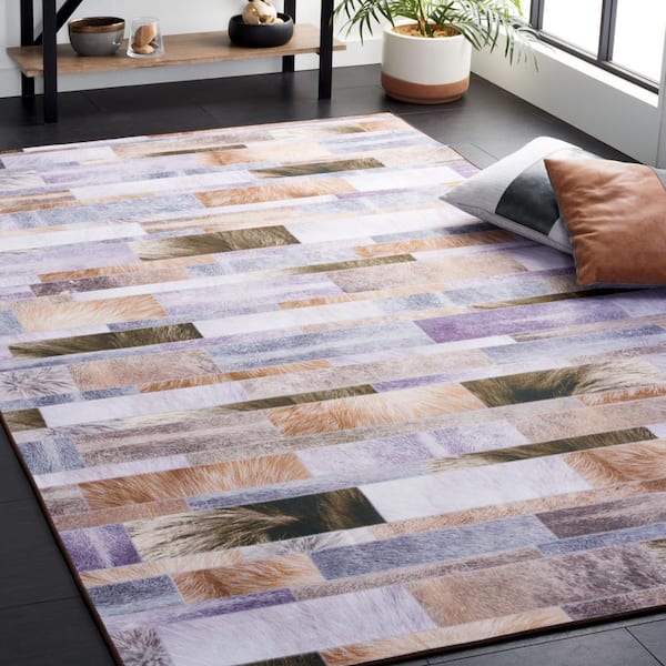 Faux Hide Beige/Purple 5 ft. x 8 ft. Machine Washable Plaid Area Rug
