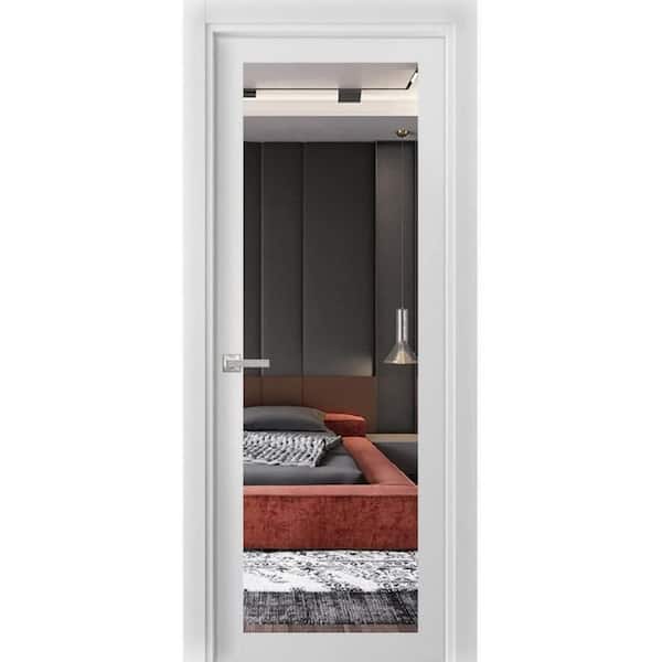 1299 42 in. x 96 in. Right-Hand/Inswing Solid Mirror Glass White Single Prehung Interior Door with Hardware