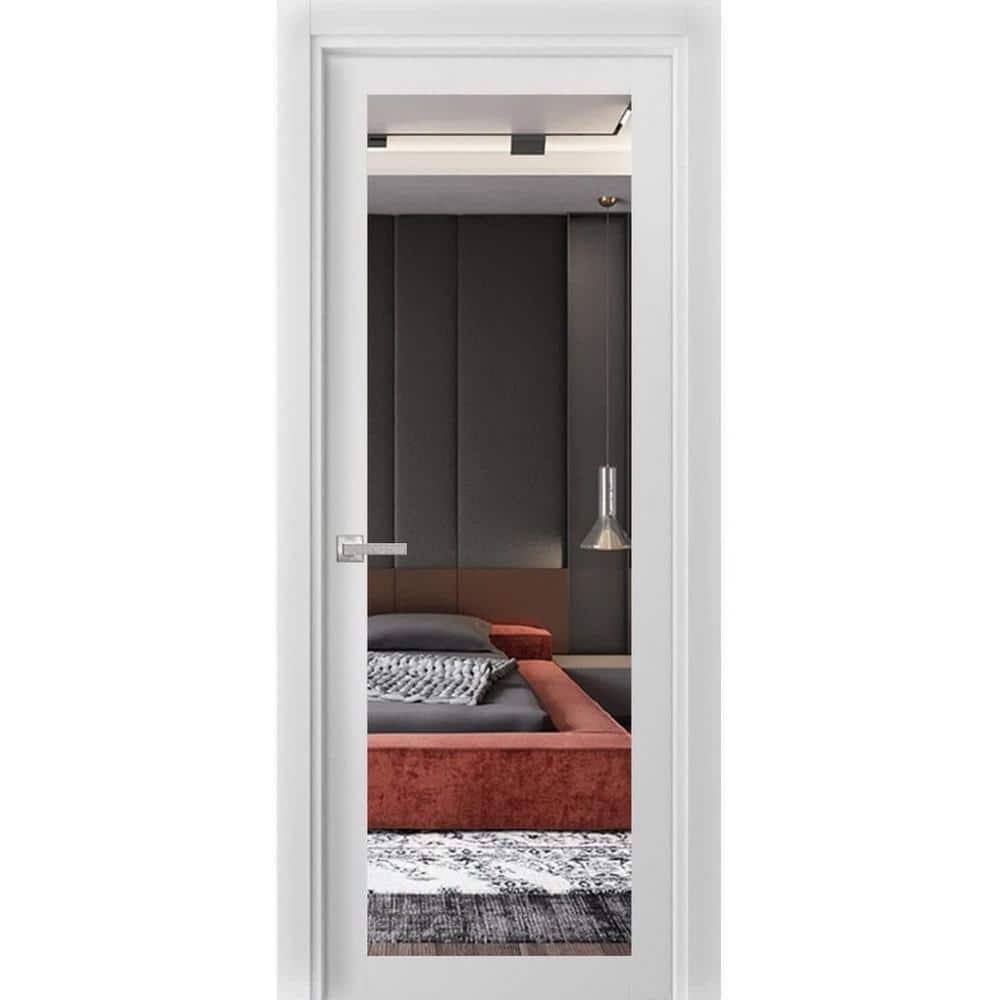 1299 30 in. x 96 in. Right-Hand/Inswing Solid Mirror Glass White Single Prehung Interior Door with Hardware price history on PriceWatchPro