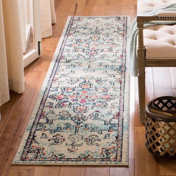 Madison Cream/Blue 2 ft. x 20 ft. Distressed Border Runner Rug