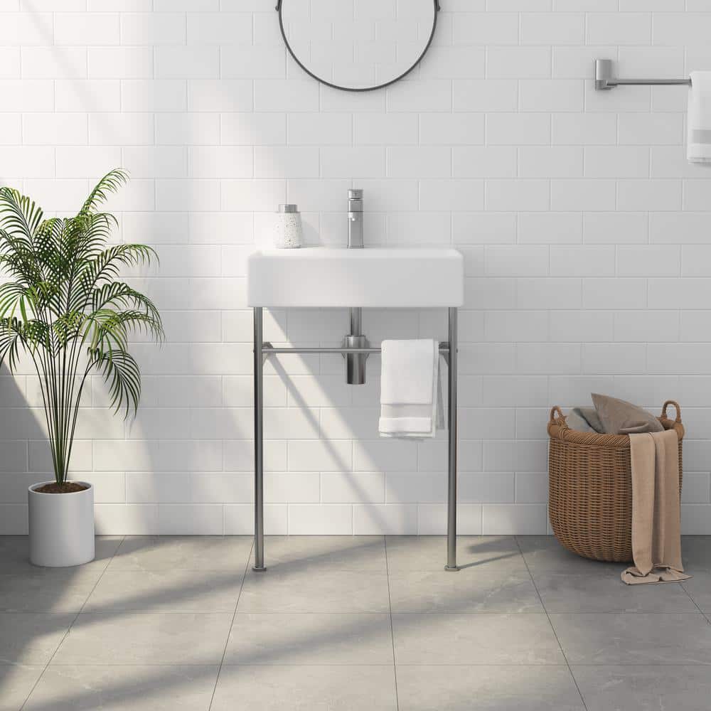 Turner 24" White and Brushed Nickel Ceramic Wall-Mount Console Sink