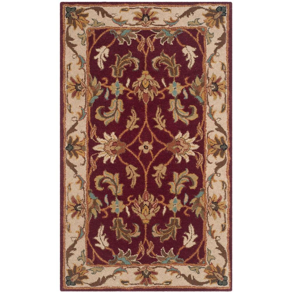 Hand-Tufted Red and Ivory Wool Oval Area Rug 8' x 10'