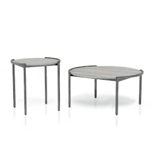Elosi 37 in. 2-Piece Light Gray and Brushed Gun Metal Oval Wood Coffee Table Set
