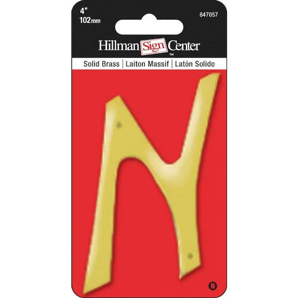 Hillman 4 in. Nail-On Brass Traditional Letter N