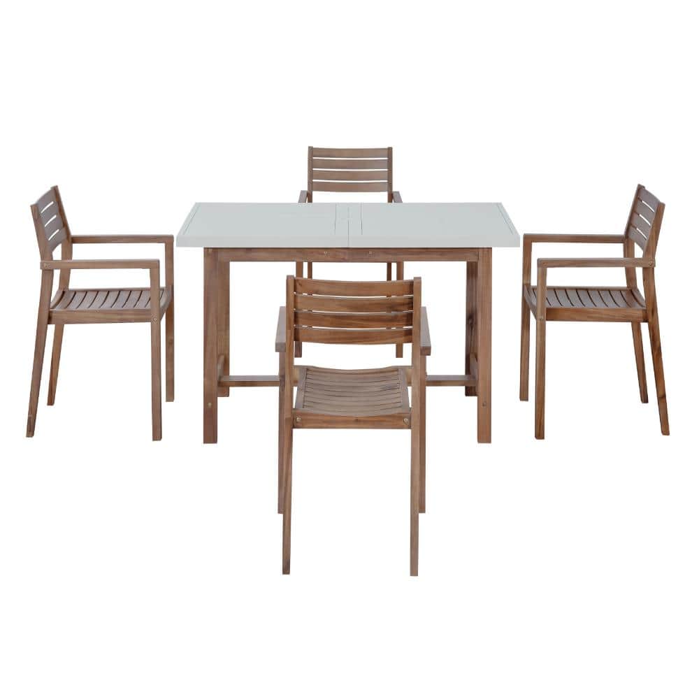 5-Piece Acacia Wood Outdoor Dining Set with Umbrella Hole,Suitable for Patio, Lawn, Garden, Poolside Light Brown price history on PriceWatchPro