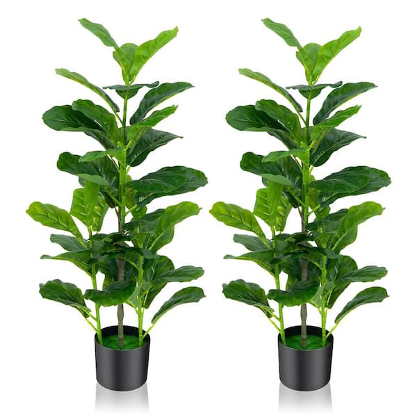 2-Piece 39.5 in. Green Indoor Outdoor Decorative Artificial Fig Tree in Pot