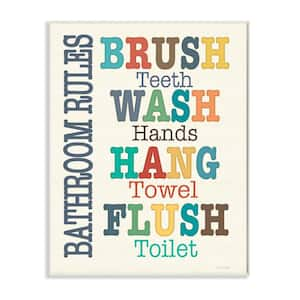 12.5 in. x 18.5 in. "Colorful Bathroom Rules Typography Art" by Jo Moulton Printed Wood Wall Art