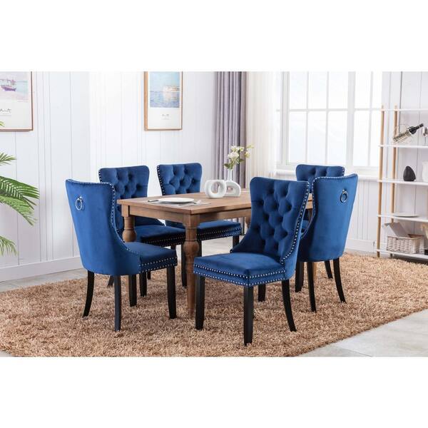 Blue Solid Wood Contemporary Velvet, Blue Solid Wood Dining Chairs