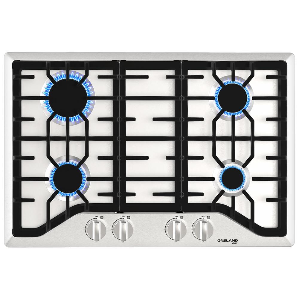 GASLAND Chef 30 in. Built-In Gas Cooktop in Stainless Steel with 4-Burner including Gas Hob Drop-In Gas Cooker NG/LPG Convertible, Silver