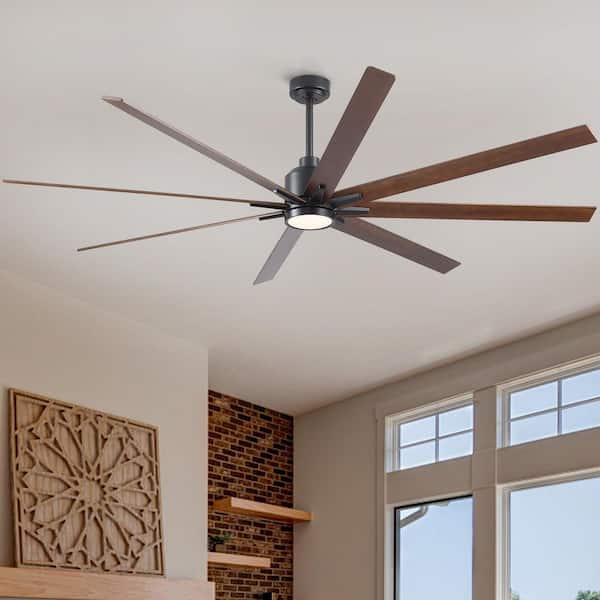 Hushine 84 in. Indoor Matte Black Standard Ceiling Fan with Light, Remote Control Included and Dark Wood Blades