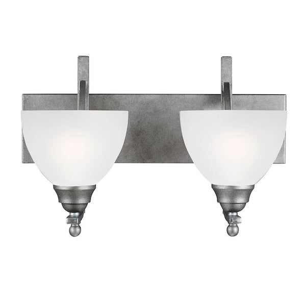 Generation Lighting Vitelli 2-Light Weathered Pewter Wall/Bath Fixture with Satin Etched Glass