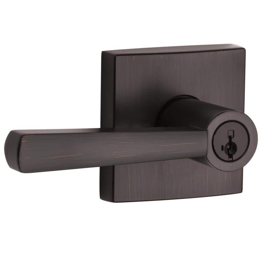Venetian Bronze Modern Keyed Entry Door Lever with Square Rose