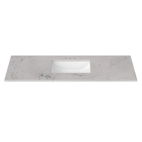 55 in. W x 22 in. D Cultured Marble Rectangular Undermount Single Basin Vanity Top in Icy Stone