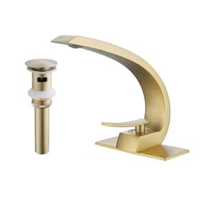 Single Handle Single Hole Bathroom Faucet with Deckplate Included and Drain Kit in Brushed Gold