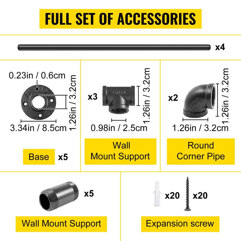 Black PVC and Stainless Steel Stair Handrail, 39.37 in