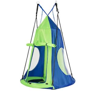 40 in. W 1-Person Galvanized Steel Porch Swing in Green for Kids Children Hanging Chair Swing Tent