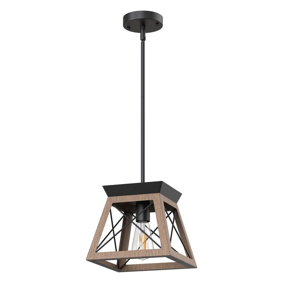 1-Light Wood Grain Lantern Pendant Light, Vintage Farmhouse Basket Chandelier for Bedroom, Kitchen price history on PriceWatchPro