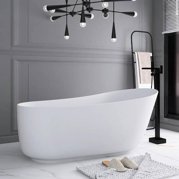 67 in. x 31.5 in. Solid Surface Freestanding Soaking Bathtub in Matte White