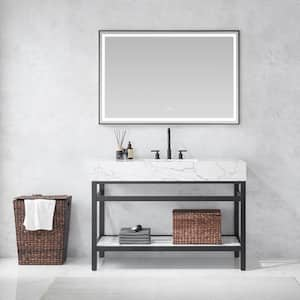 Ecija 48 in.W x 22 in.D x 33.9 in.H Single Sink Bath Vanity in Matte Black with White Stone Top