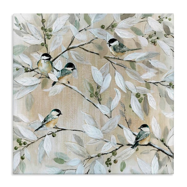 Stupell Industries Chickadee Birds on Branches by Carol Robinson 1-Piece Gallery Wrapped Unframed Nature Graphic Art Print 17 in. x 17 in.