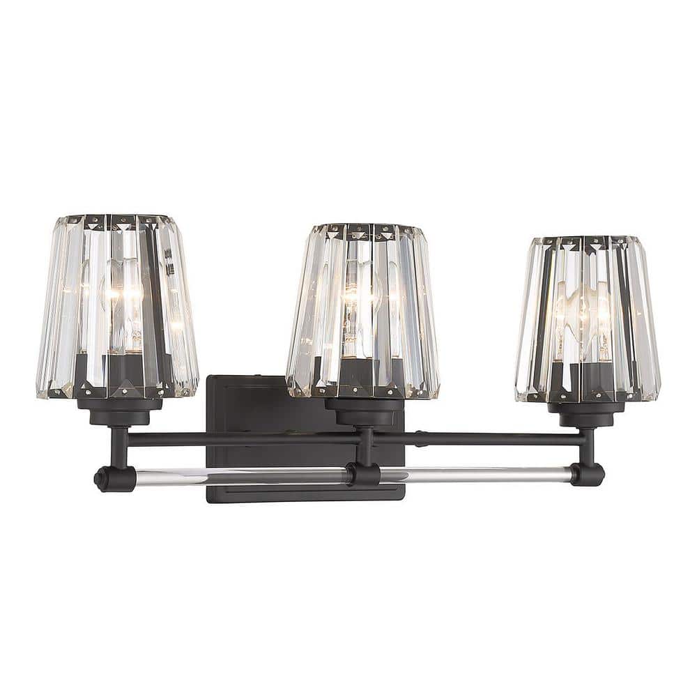 Matte Black 3-Light Vanity with Clear Crystal Shades