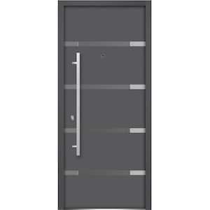 36 in. x 80 in. Single Panel Right-Hand/Inswing 4 Lites Tinted Glass Gray Finished Steel Prehung Front Door with Handle