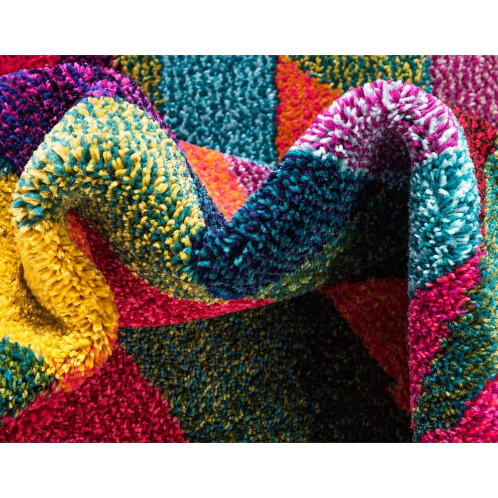 Colorful Geometric Rectangular Synthetic Area Rug 5' x 8'