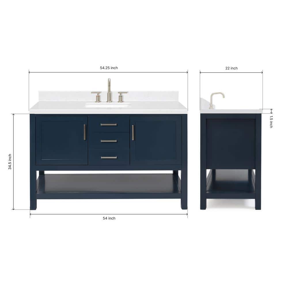 Midnight Blue 54" Freestanding Single Basin Vanity with Quartz Top
