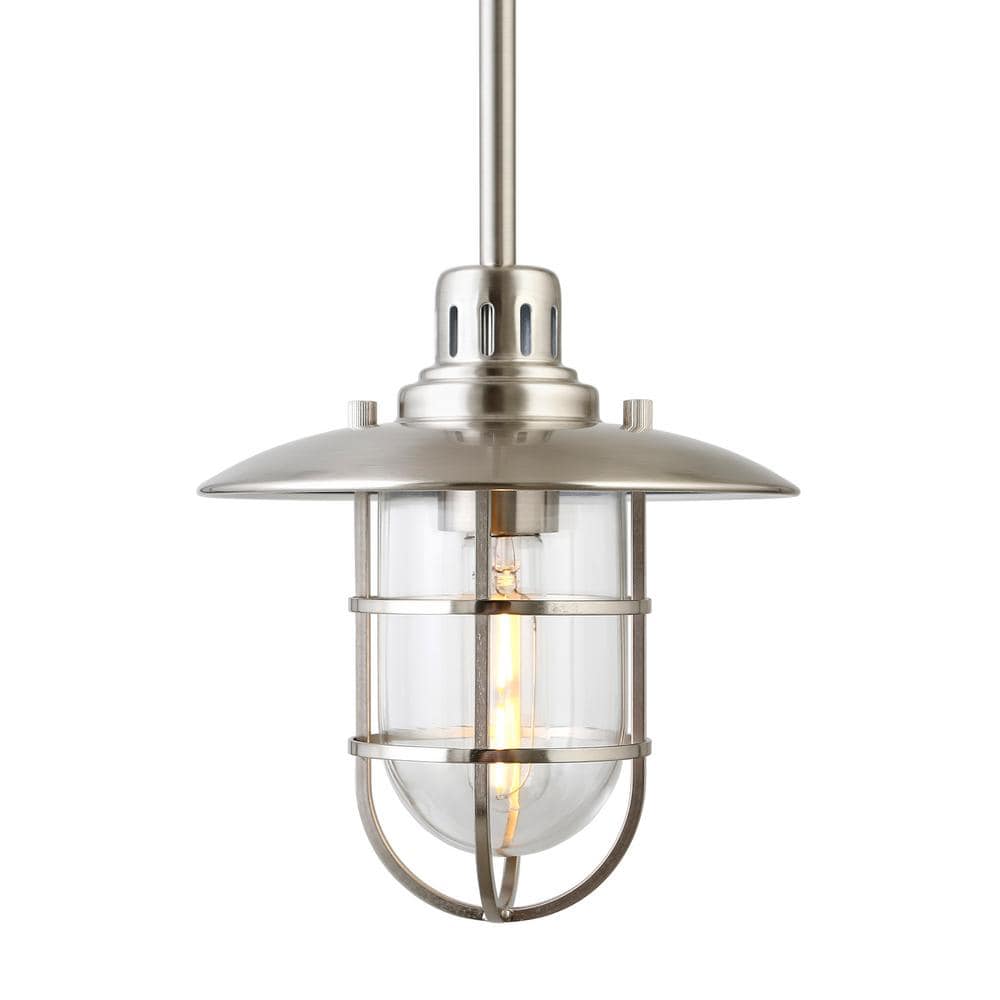 Coastal Brushed Nickel Globe Pendant Light with Glass Shade