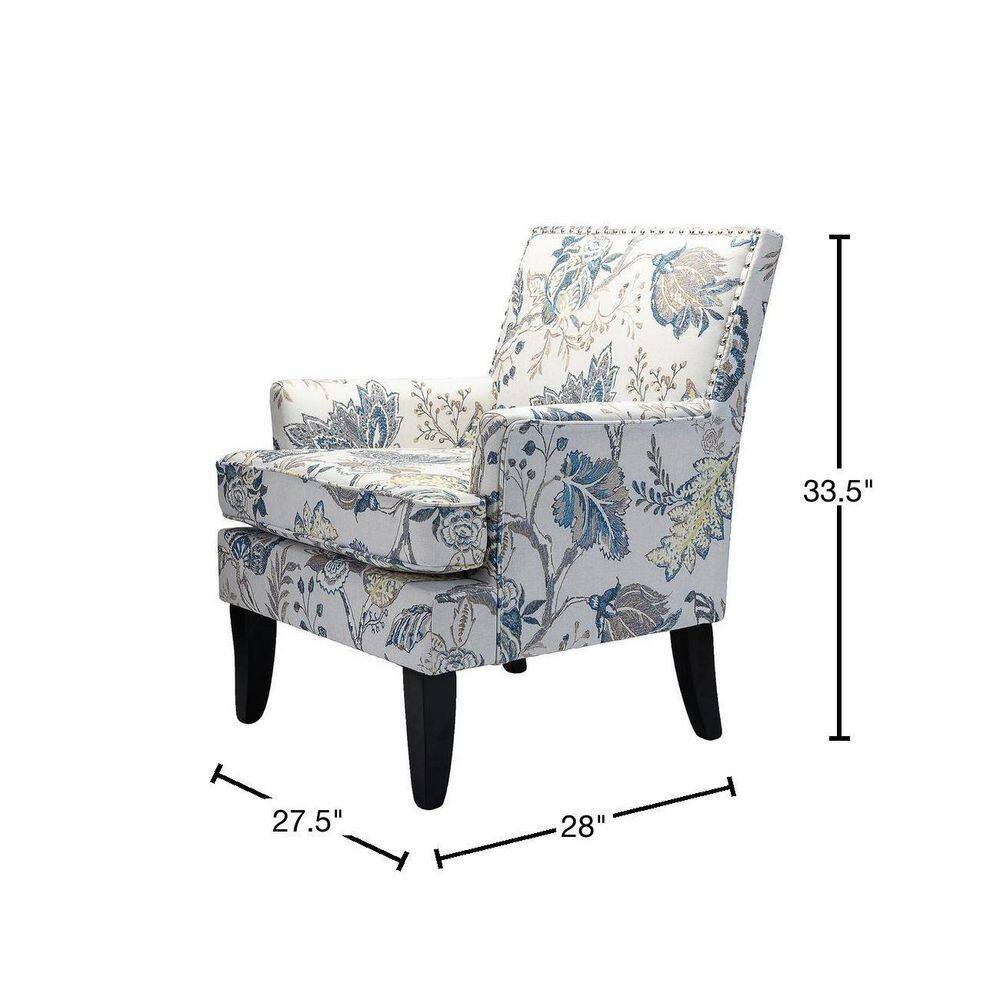 Blue and Yellow Floral Armchair with Nailhead Trim
