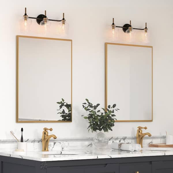20.5 in. 3-Light Black Bathroom Vanity Light, Bell Clear Glass Bath Lighting, Modern Farmhouse Brass Gold Wall Sconce