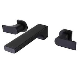 Double-Handle Wall Mounted Bathroom Faucet with Hot/Cold Indicators in Matte Black