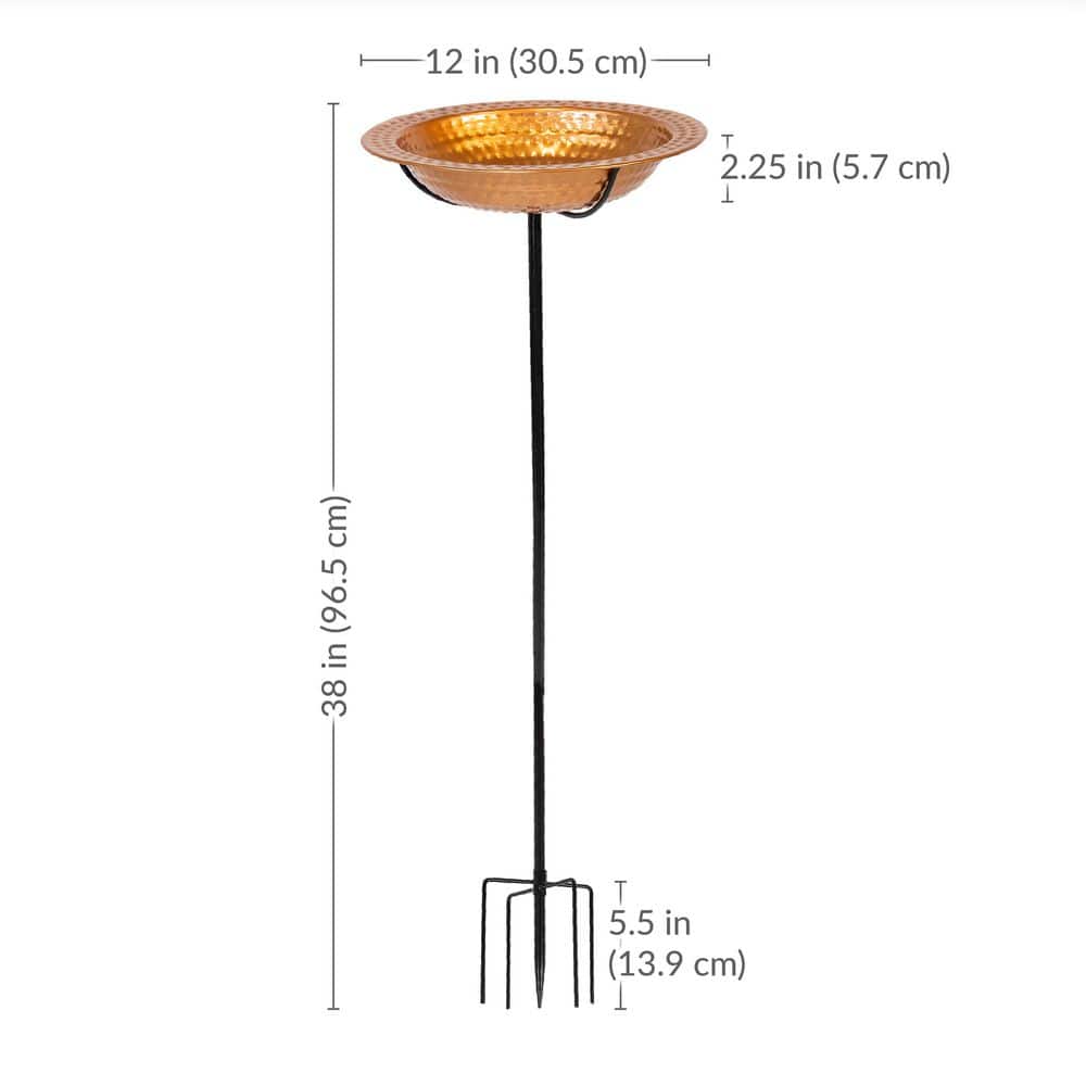 Copper Finish Hammered Metal Outdoor Bird Bath with Stake