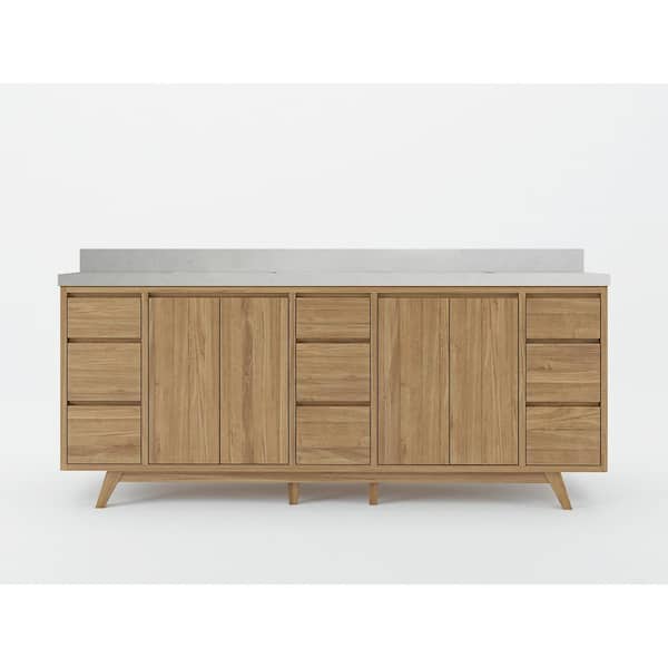 Willow Collections Madison Teak 84 in. W x 22 in. D x 36 in. H Double Sink Bath Vanity in Golden Teak with 2 in Carrara Quartz Top