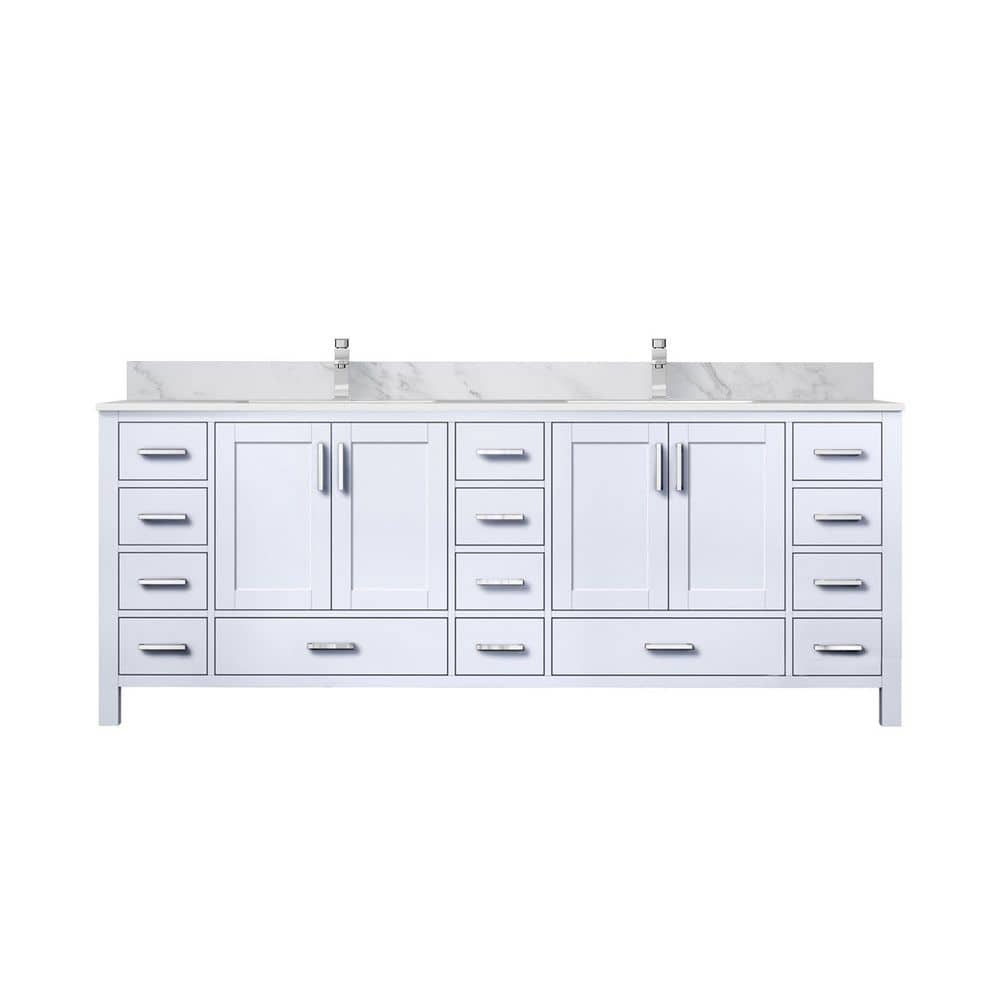 Jacques 84 in. W x 22 in. D White Double Bath Vanity with Carrara Marble Top, and Faucet Set price history on PriceWatchPro