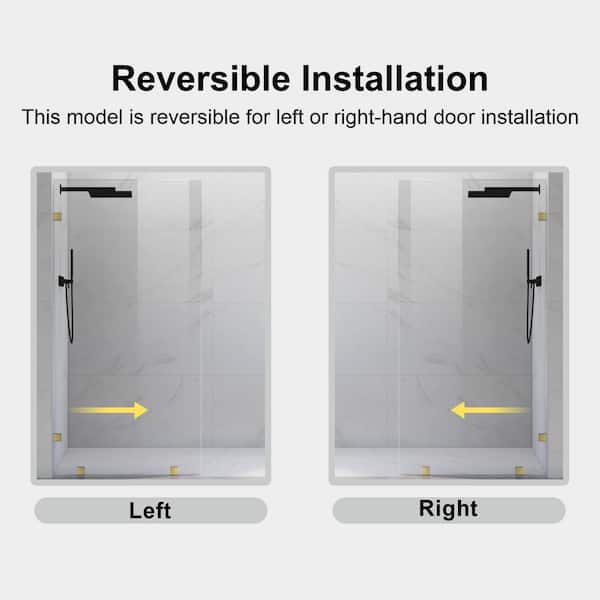UKH07B2 42 in. W x 80 in. H Frameless Fixed Shower Door Panel in Satin Brass, SGCC 3/8 in. Clear Tempered Glass