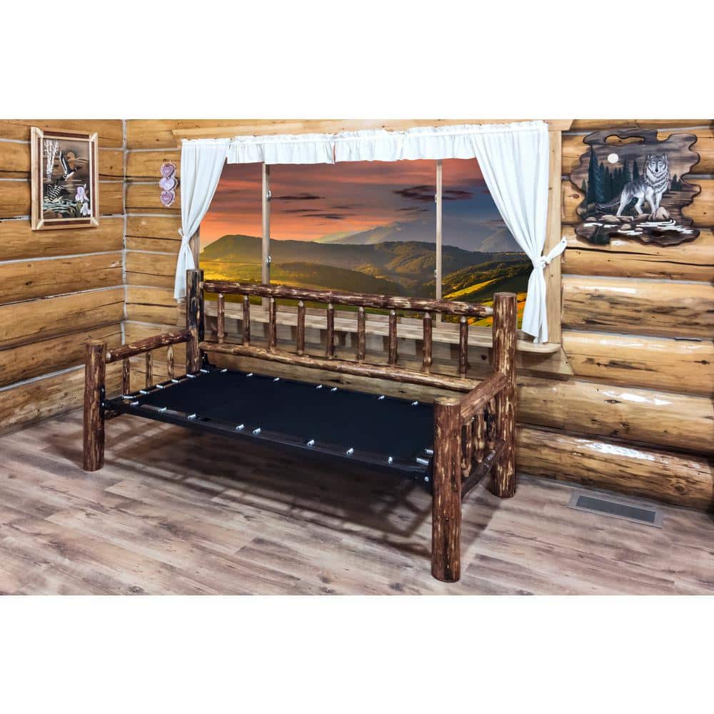 Rustic Twin-Size Solid Pine Wood Daybed with Lacquered Finish