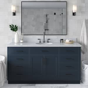 Hepburn 67 in. W x 22 in. D x 36 in. H Bath Vanity Single Sink in Midnight Blue with Carrara White Marble Top