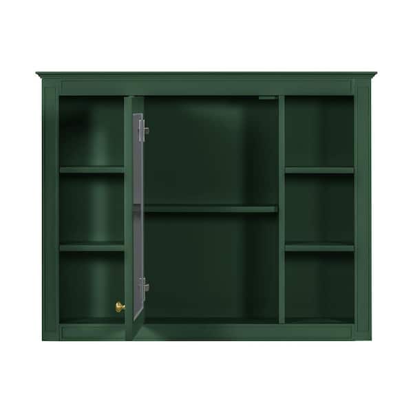 YSQCAR 35 in. W x 27.5 in. H Rectangular MDF Medicine Cabinet with Mirror in Green