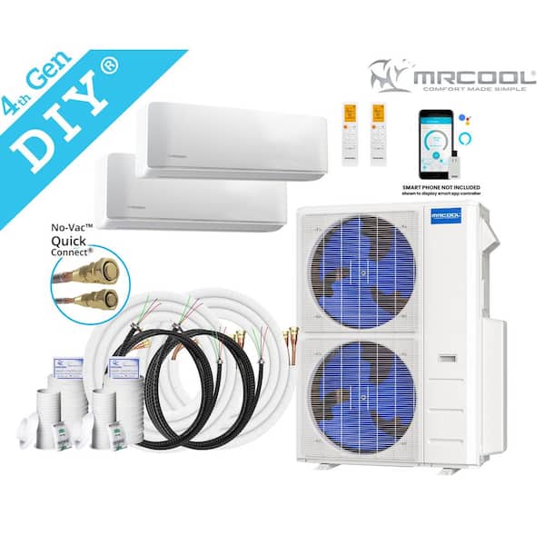 DIY 42,000 BTU 4-Ton 2-Zone 20.5 SEER Ductless Mini-Split AC and Heat Pump with 24K+18K & 25,66ft Lines