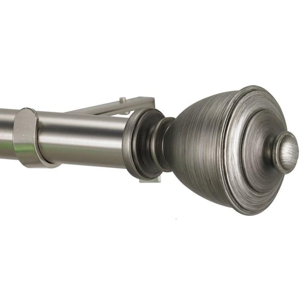 Art Decor 28 in. - 48 in. Adjustable 1 in. Single Curtain Rod Set in Antique Silver with Muskoka Finial