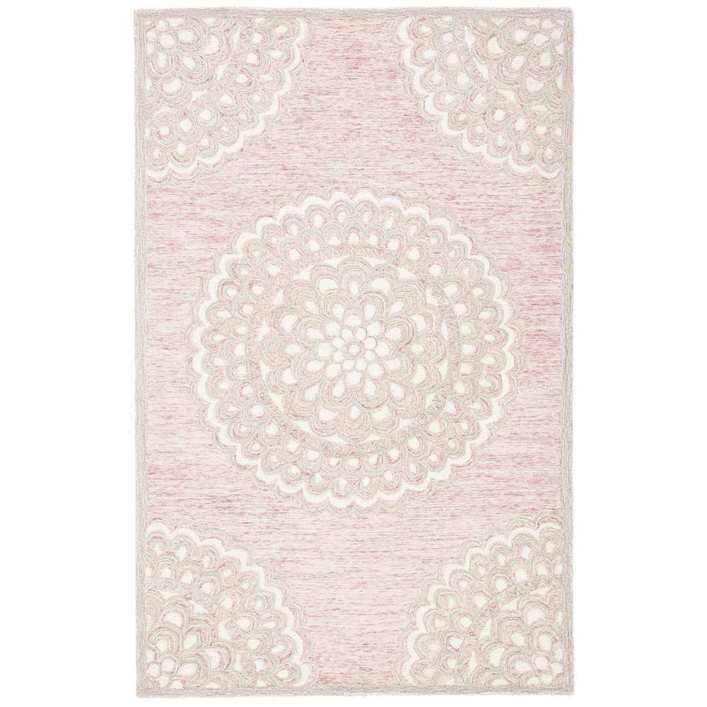 Ivory Floral Hand-Tufted Wool Rug 4' x 6' - Non-Slip Rectangular Design