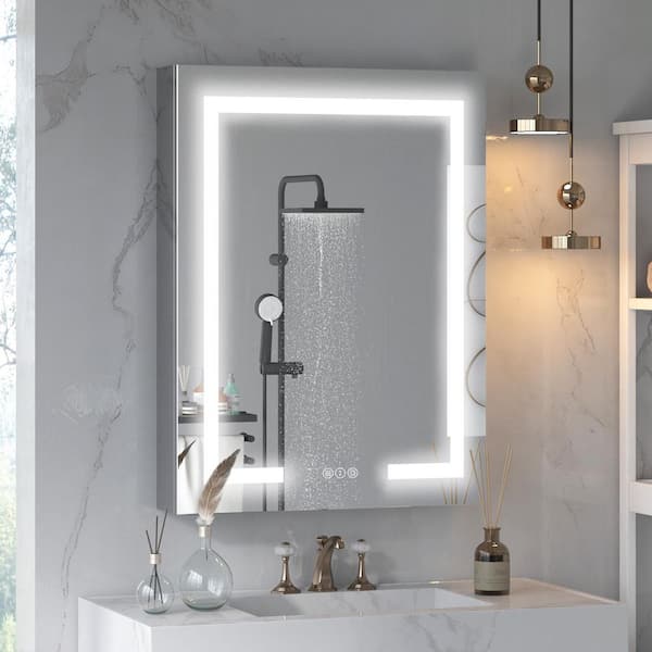 32 in. W x 24 in. H Rectangular Aluminum LED Lights Medicine Cabinet with Mirror in Left Hinge in color Silver