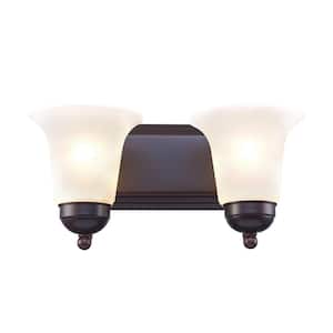 Cabernet Collection 14 in. 2-Light Oiled Bronze Bathroom Vanity Light Fixture with White Marbleized Glass Shades