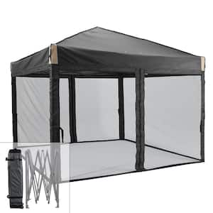 12 ft. x 12 ft. Pop Up Canopy Tent with Removable Mesh Sidewall,with Roller Bag-Black